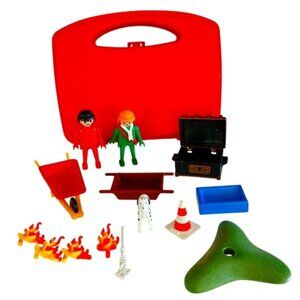 Playmobil Figures And Accessories Lot With Red Carry Case Dog Pirate Chest